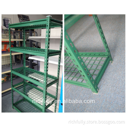 Low prices 5 layers Light DIY slotted storage rack angle iron rack with wire mesh shelf